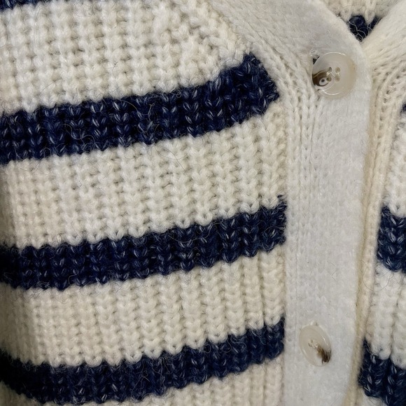 Marea Knit V Neck Cardigan Striped Ivory Navy Chunky‎ Nordic Cabin Size XL - Picture 4 of 9